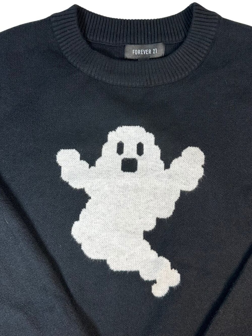 Forever 21 Women's L Black Ghost Halloween Pullover Knit Sweater Spooky Fall
